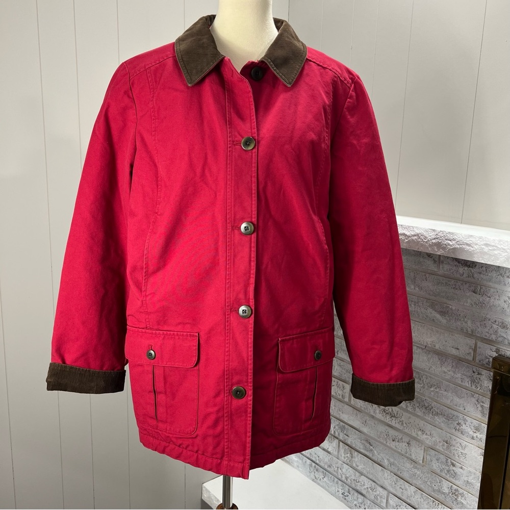 L.L. Bean Quilt Lined Thinsulate Brown Trim Red Barn Chore Farm Jacket XL